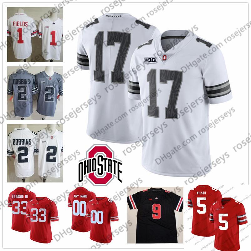 

College wear Custom Ohio State Buckeyes College Football Fields Dobbins Olave Young Teague Burrow OSU Fiesta Bowl 150TH White Red Gray Black, Red with 150th patch