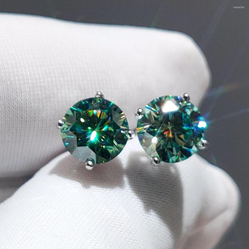 

Stud Earrings Silver 925 Original Total 4 Carat Round Brilliant Cut Diamond Test Past Green Moissanite Emerald Gemstone Jewelry