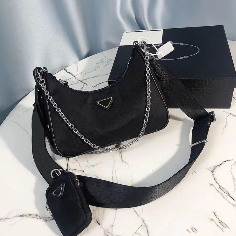

Lady 3 piece crossbody bag luxury wallet designer bags black nylon hobo shoulder bag men women chain handbags fashion Small messenger Purse tote