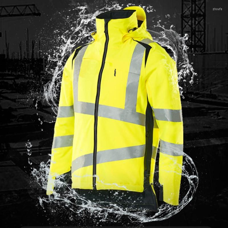 

Men' Jackets Winter Thick Reflective Hi Vis Jacket Cotton Padded Hooded Motorcycle Safety Work Wind Water-Proof Coats4XL, Photo color