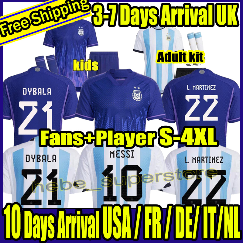 

S-4XL Fans player Version 2022 2023 Argentina soccer Jerseys 22 23 MESSIS MAC ALLISTER DYBALA DI MARIA MARTINEZ DE PAUL MARADONA child kids kit Men women football shirt, Home