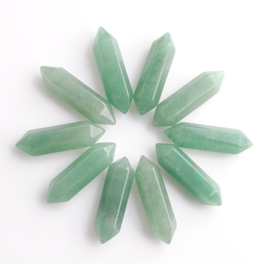 

Wholesale Loose Gemstones Hexagonal Healing Pointed Reiki Chakra Natural Aventurine stone 30x8mm No Drilling Hole Pendant Beads U3311