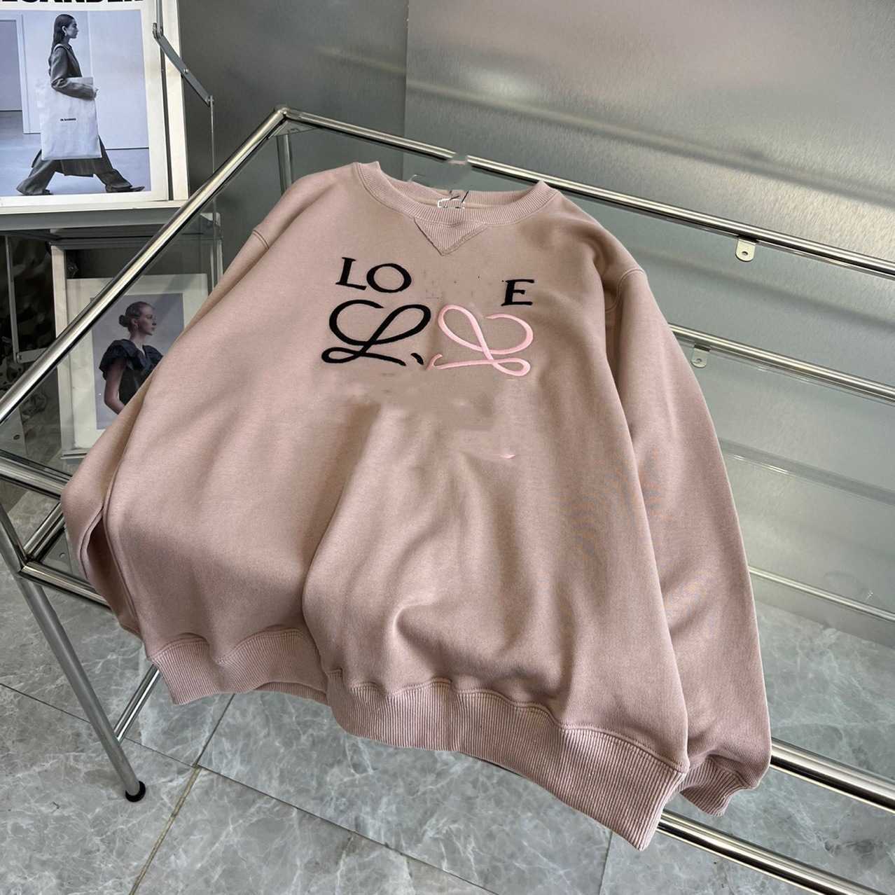 

Women' Hoodies & Sweatshirts Autumn and winter loe classic color contrast embroidery terry cotton loose round neck men' women' sweater lovers, Pi fen se