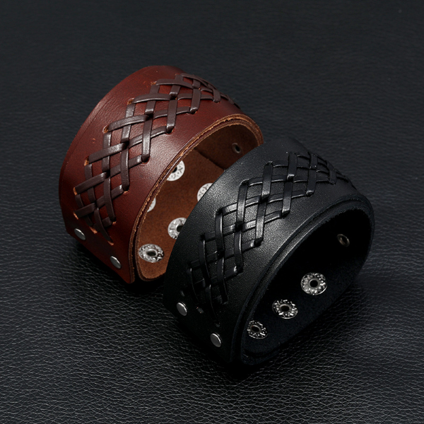 

Leather Lace bandage Diamond Bangle Cuff Multilayer Wrap Button Adjustable Bracelet Wristand for men women Fashion jewelry