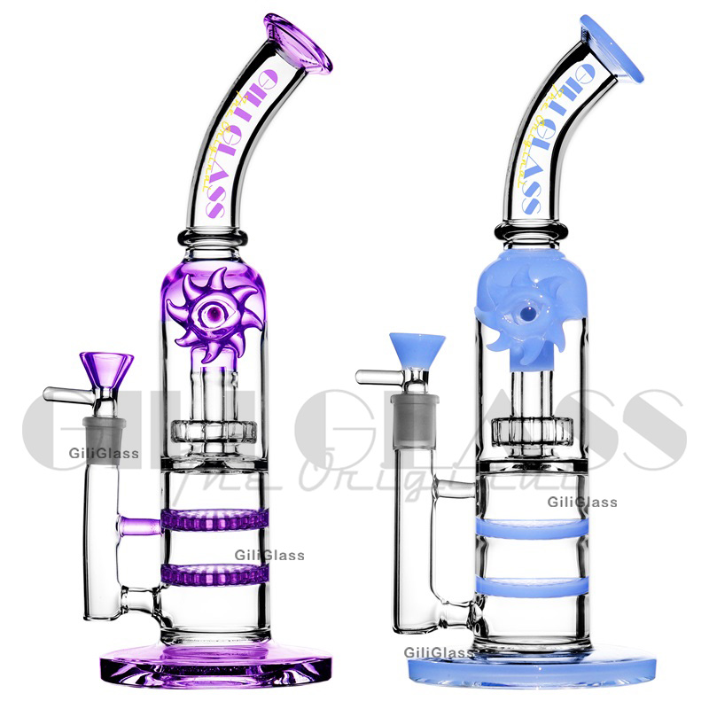 

hookahs 12 inches Glass Bong Mysterious Cyan Eye with Double Honeycomb and Sprinkler Head Perc Water Pipe 14.5mm Cone Bowl dab rig