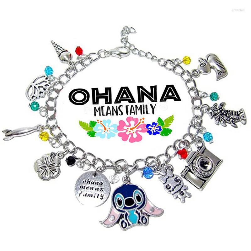 

Charm Bracelets Ohana Means Family Lilo Vintage Charms Bracelet Bangles Crystal Beads Silver Chain Links Christmas Jewelry