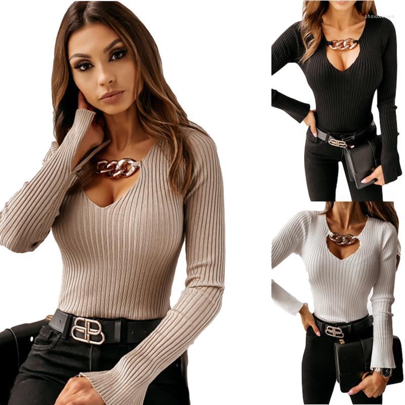 

Women' T Shirts Sexy Long-sleeved Split Bottoming Shirt With Chain Decoration Sweater Woman Sweaters Women For Women' T-Shirt, Black
