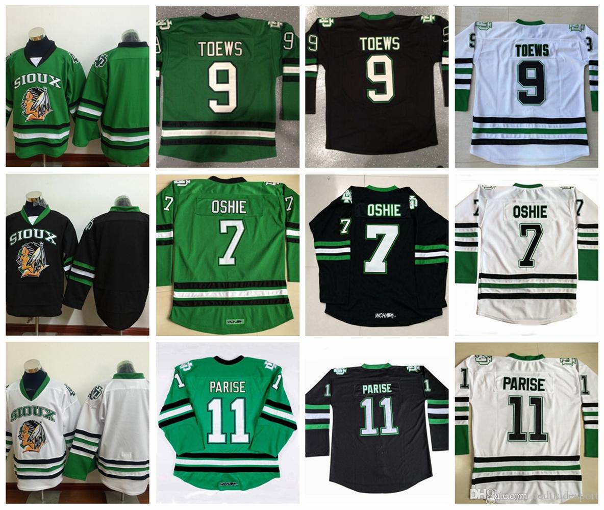 

College wear Mens Vintage North Dakota Fighting Sioux College Hockey Jerseys 9 Jonathan Toews 11 Zach Parise 7 TJ Oshie University Stitched, Black