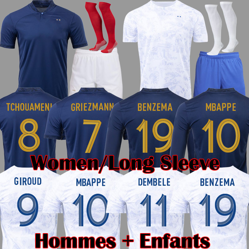 

BENZEMA 2022 Soccer Jersey World Cup French MBAPPE GRIEZMANN VARANE Football Shirt PAVARD Kids Kit socks KANTE maillot de foot CAMAVINGA fran ces hommes enfants 4579, Home