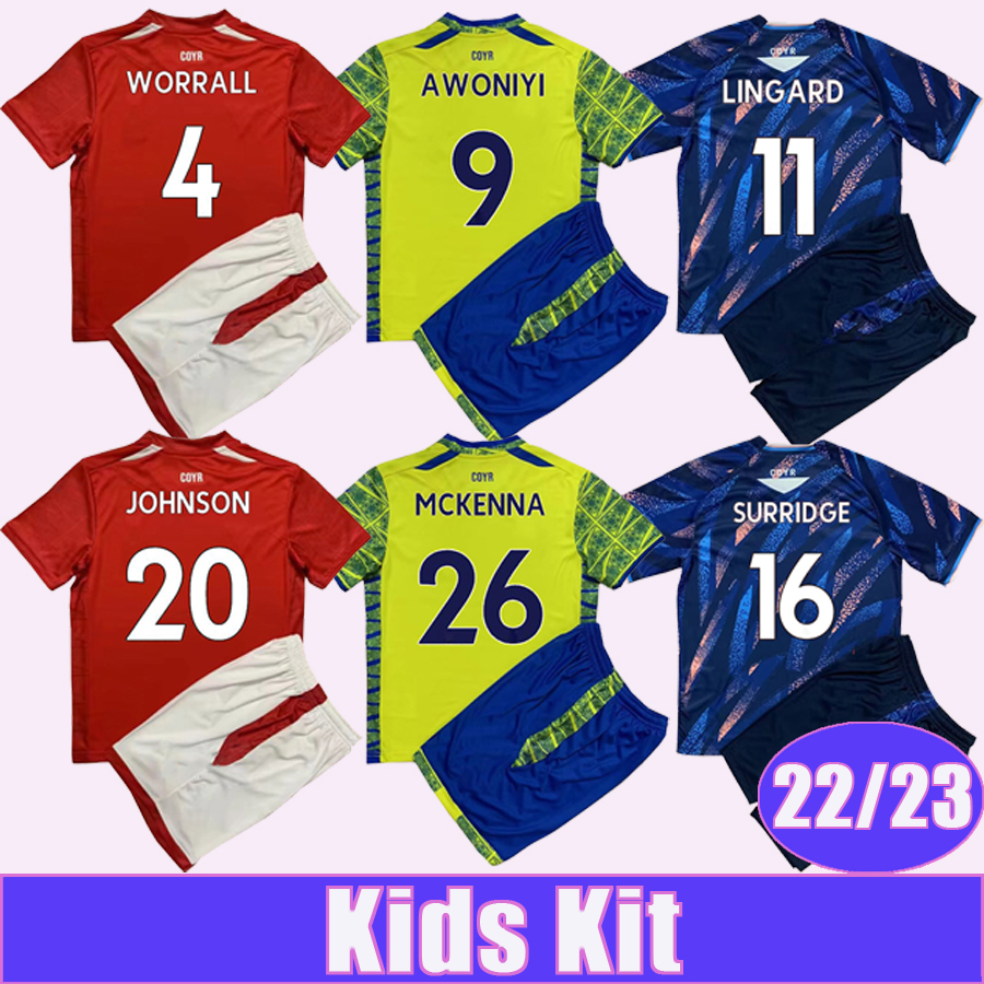 

22 23 LINGARD JOHNSON Kids Kit Soccer Jerseys AWONIYI SURRIDGE YATES MCKENNA WORRALL MANGALA MBE SOH Home Away 3rd Football Shirt, Tz11321 22 23 home no socks