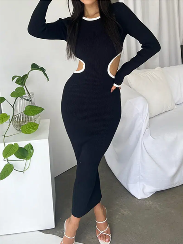 

Women's Color Block Cut Out Bodycon Dress Purchase protection, Black