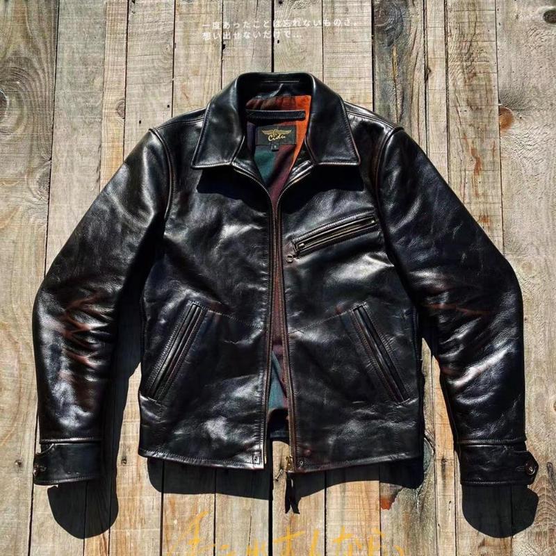 

Men's Jackets CIDU Genuine J-97 Asian Size Super High Quality Japanese Core Horse Leather Classic 1930S Retro Biker Jacket, Black
