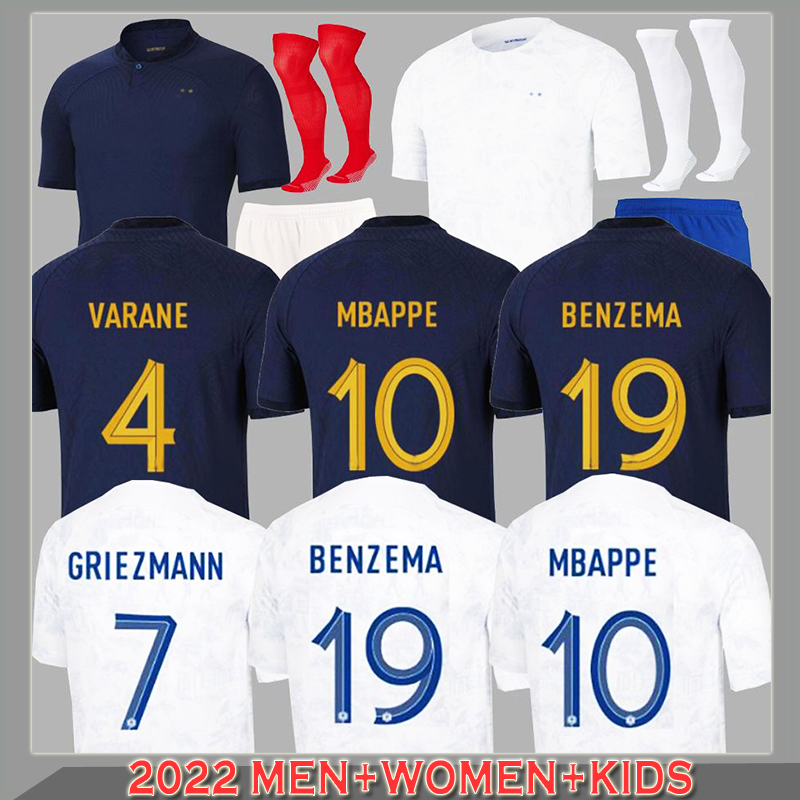 

2022 French world cup jerseys BENZEMA MBAPPE GRIEZMANN soccer kit KANTE POGBA KOUNDE GIROUD GUENDOUZI Kimpembe Maillot de football shirt Men kids women sports wear, Man home