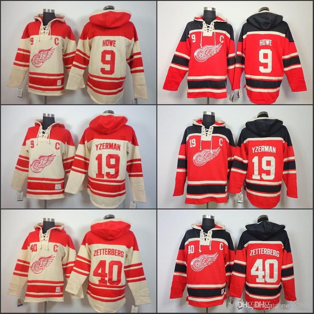 

Hockey Mens Detroit Red Wings Hoodie 19 Steve Yzerman 40 Henrik Zetterber 9 Gordie Howe Old Time Ice Hockey Jersey Hoodies Sweatshirt stiche, Red 5