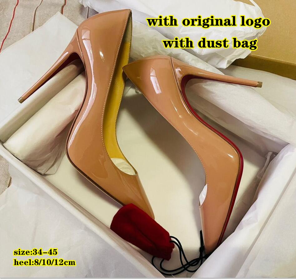 

Designer Shoes High Heels Women Pumps Red Brand Bottoms 8cm 10cm 12cm Super Heel Sexy Pointed Toe Shiny Patent Leather Nude Black Wedding Shoes with Dust Bag, Brand box