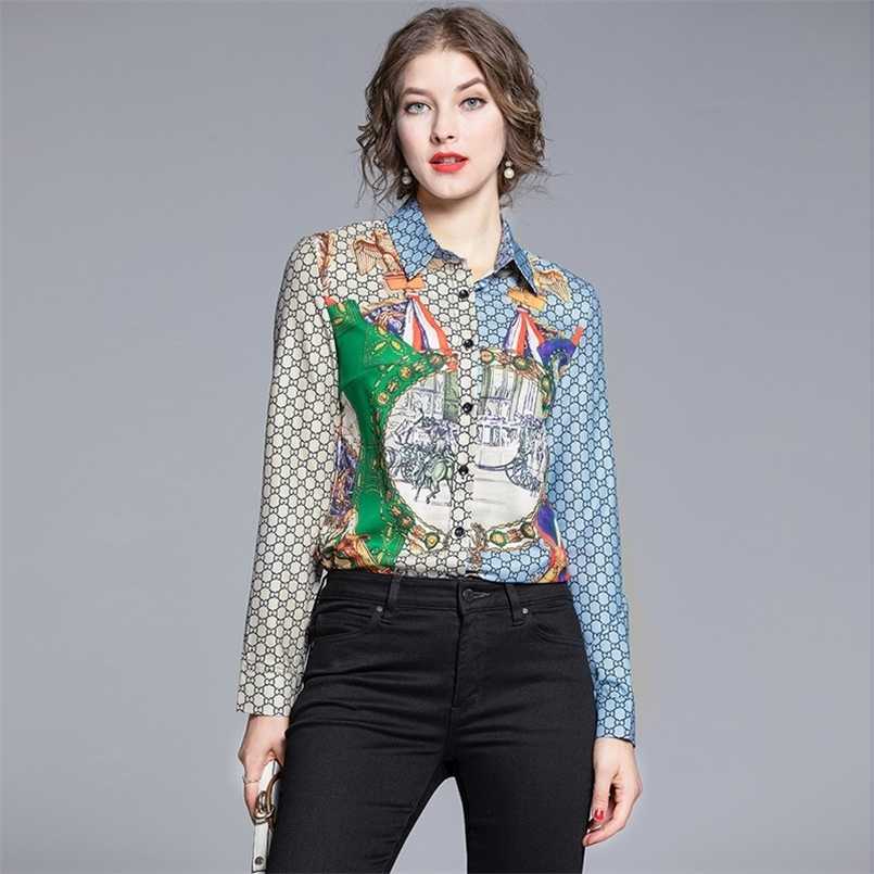 

Women's Blouses Shirts Runway Blouses And Shirts Women Spring Summer Womens Tops And Blouse Letters C Print Wagons Horses Office Ladies Shirts 220923