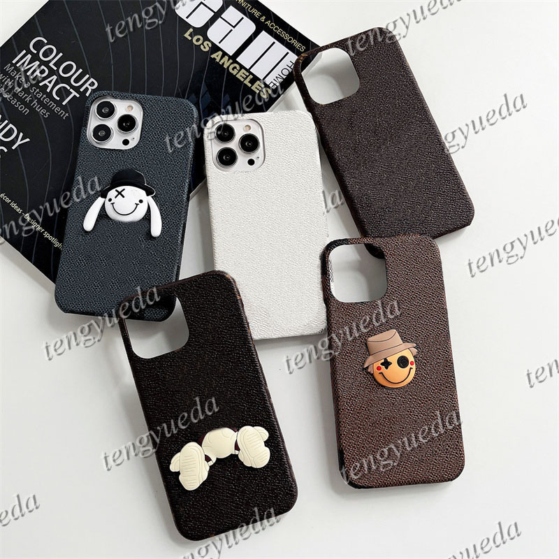Deluxe Fashion 3D Doll Designer Caxes de téléphone pour iPhone 11 12 13 14 15 Pro Max XS XR 8Plus Leather Imprimer le téléphone portable de luxe