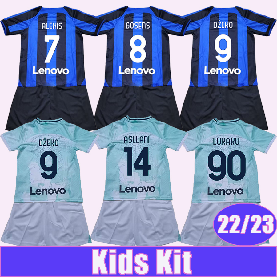 

23 ALEXIS LUKAKU Kids Kit Soccer Jerseys J. CORREA BARELLA LAUTARO DZEKO CALHANOGLU BROZOVIC GOSENS Home Away Football Shirt, Tz1145922 23 away no socks