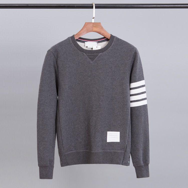 

New men's hoodies autumn winter pure cotton Loopback Jersey Knit Engineered arm stripe thom Sweatshirt Crewneck Pullover brown men's women Sweaters, Light gray