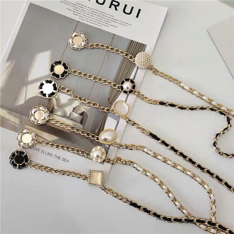 

Designer Waist Chains Fashion Brands Luxurys Chain Belt For Woman Wedding Party Dress Classic Golden Flowers Pearl Waist Chain Belts, Gold