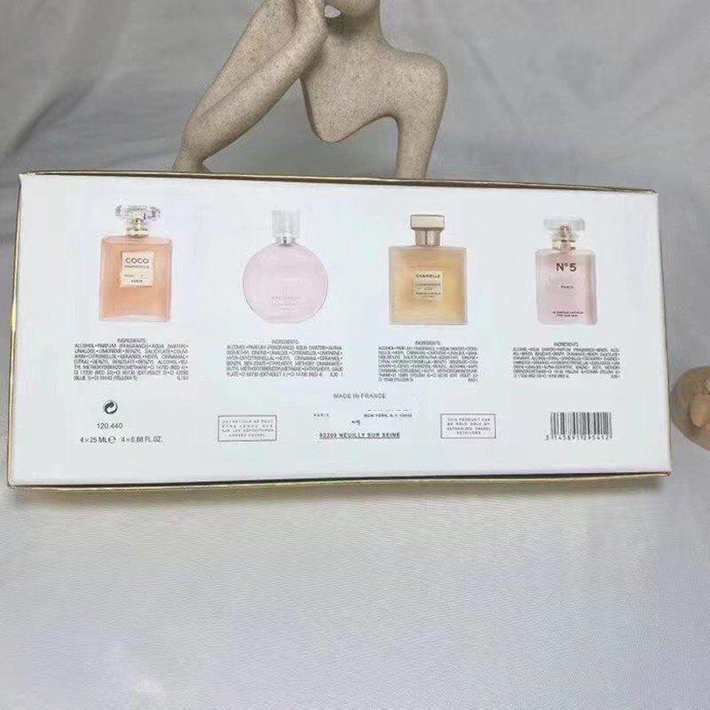 Festival Gift Perfume 4Pcs Set Encens Parfum Parfum unisexe 4/25ML chance no.5 paires co/co parfums kit pour femme Bouteille en verre givré livra