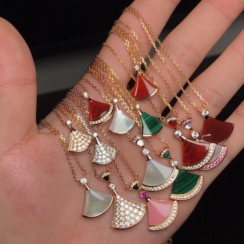 

divas dream sweet pink dress designer pendant necklaces fan shape skirt diamond white green black chalcedony womens elegant jewelry valentine gift