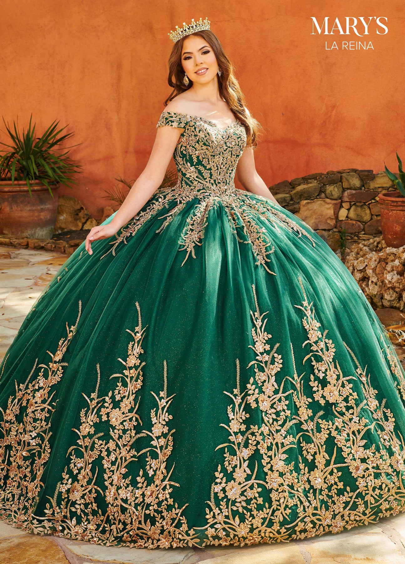 

Green Quinceanera Dresses Off The Shoulder Beaded Gold Lace Appliqued Ball Gown Sweet 16 Prom Dress Party Dress Evening Gowns, Ivory