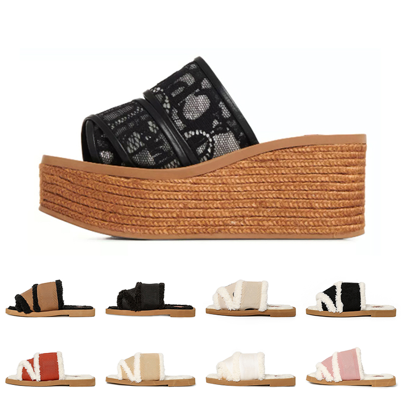 

Luxury Women Ladies Straw Platform Slippers Sandals Black Navy White Sail Ch Mules loe Designer Slides Canvas Shoes Loafers Rubber Flats Woman Sliders size 35-42, C9 35-42