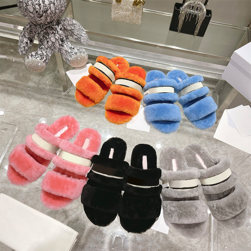 

Luxury Slide Women Wool Slipper Womens Shoes Wools Mules Fur Scuffs Scuffs Designer Fashion Warm Comfort Autumn Winter Slides, Chocolate