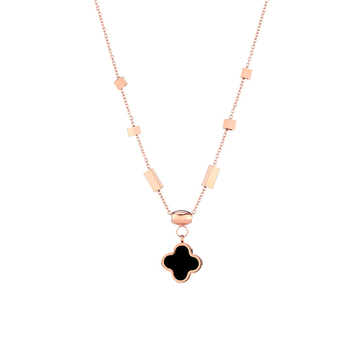 

stainless steel rose gold clover pendant necklace double side black white sweet 4 leaf choker necklaces jewelry