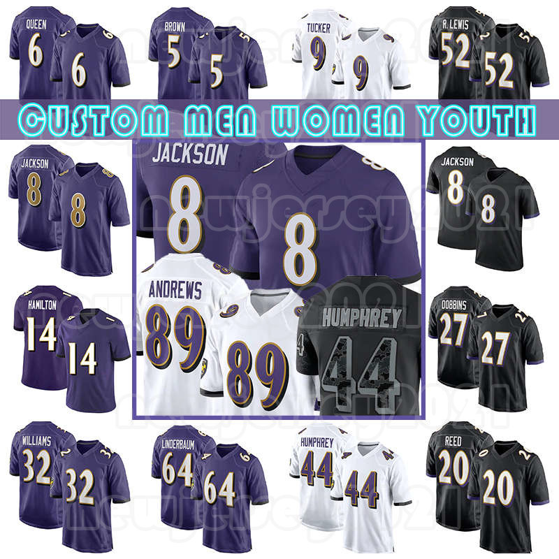 

8 Lamar Jackson 89 Mark Andrews 14 Kyle Hamilton Football Jersey Justin Tucker Patrick Queen Ray Lewis Marlon Humphrey J.K. Dobbins Rashod Bateman Rashod Bateman Oweh, Custom men (w y)