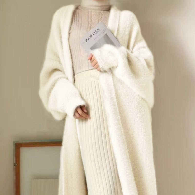 Chandails pour femmes vêtements d'hiver femmes Faux vison cachemire Cardigan Pull ample Femme manches chauve-souris Long manteau épaisseur chaud