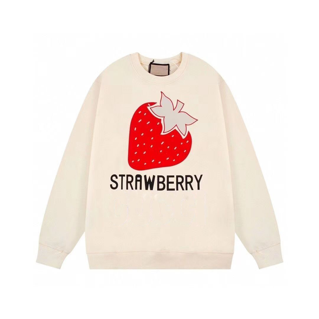 

22FW Classic Letter Vintage Hoodie Sweatershirt Knitted Hooded Tops Strawberry Print Loose Style Italy Jumper, White