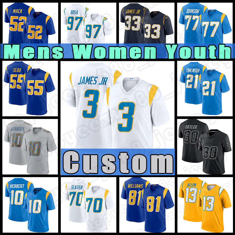 

10 Justin Herbert 3 Derwin James Jr Jerseys 52 Khalil Mack Football 97 Joey Bosa Keenan Allen J.C. Jackson Austin Ekeler Mike Williams Asante Samuel Jr. Rashawn Slater, Custom women(s d)