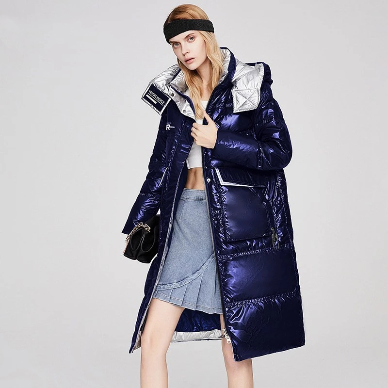 

Down Jacket Women Winter Hooded Big Thick White Duck-down Mid-length Coats, Photo style and color