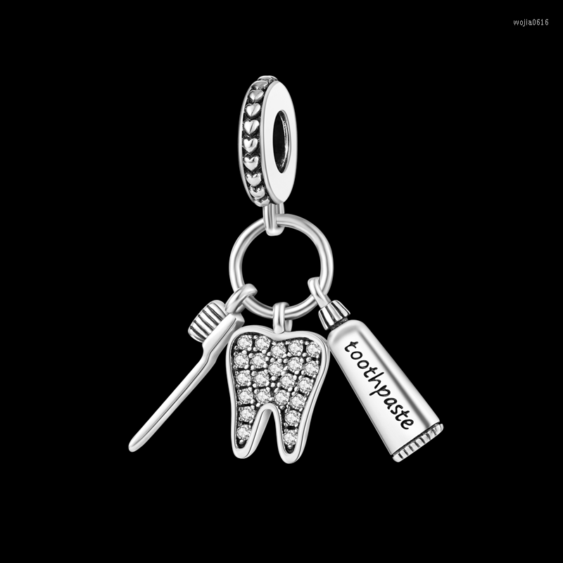 

Charms Toothpaste Toothbrush Tooth Pendant Dangle Silver Color Fit Original Brand Bracelet DIY Friends Festival Jewelry Gifts