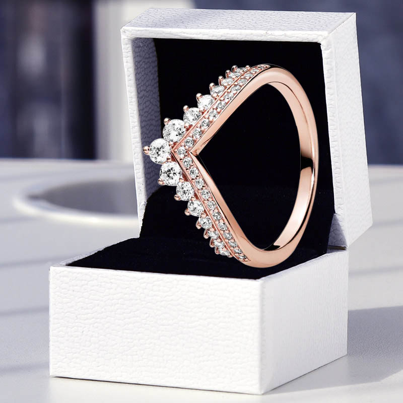 Rose Gold Princess Wish Stacking Ring 100% 925 Sterling Silver Luxurious Rings Women Girlfriend Gift Wedding Party Jewelry Diamond Ring with Reta