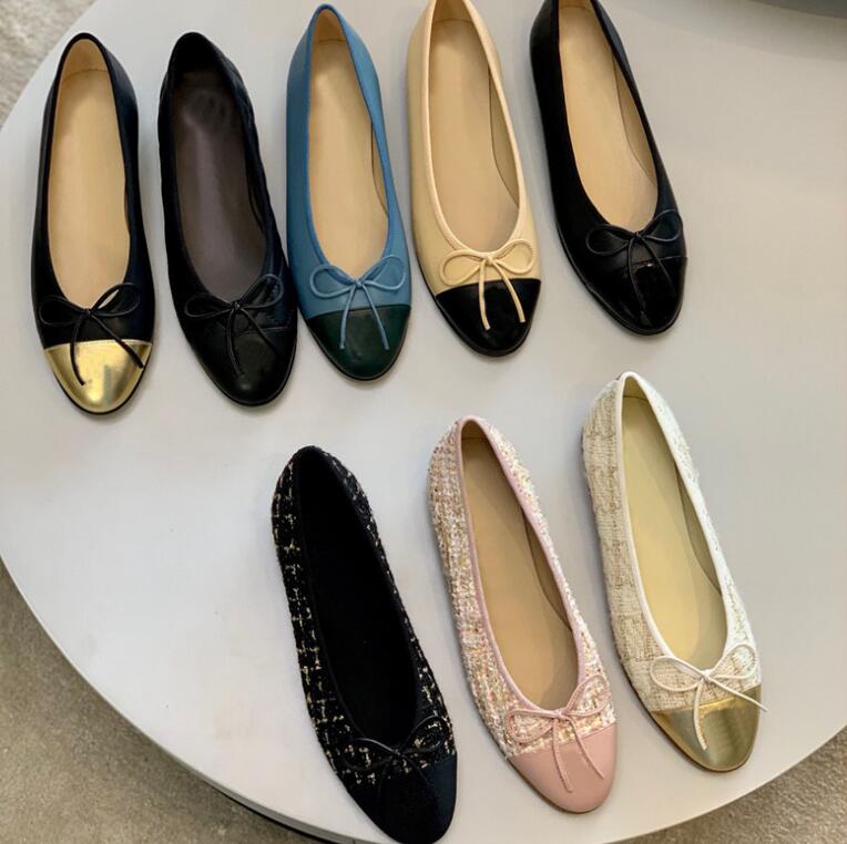 

2023 Designer Shoes Genuine Leather Shallow Mouth Color Matching Bow Single Shoes Round Toe Flat Ballet Shoes Flat Heel Sandals 35-42, 13