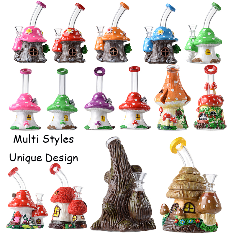 

Unique Mushroom 3D Glass Hand Made Hookahs Beaker Bong With Showerhead Perc Percolator Dab Rigs Smoking 4mm Thick Multi Shapes With Bowl