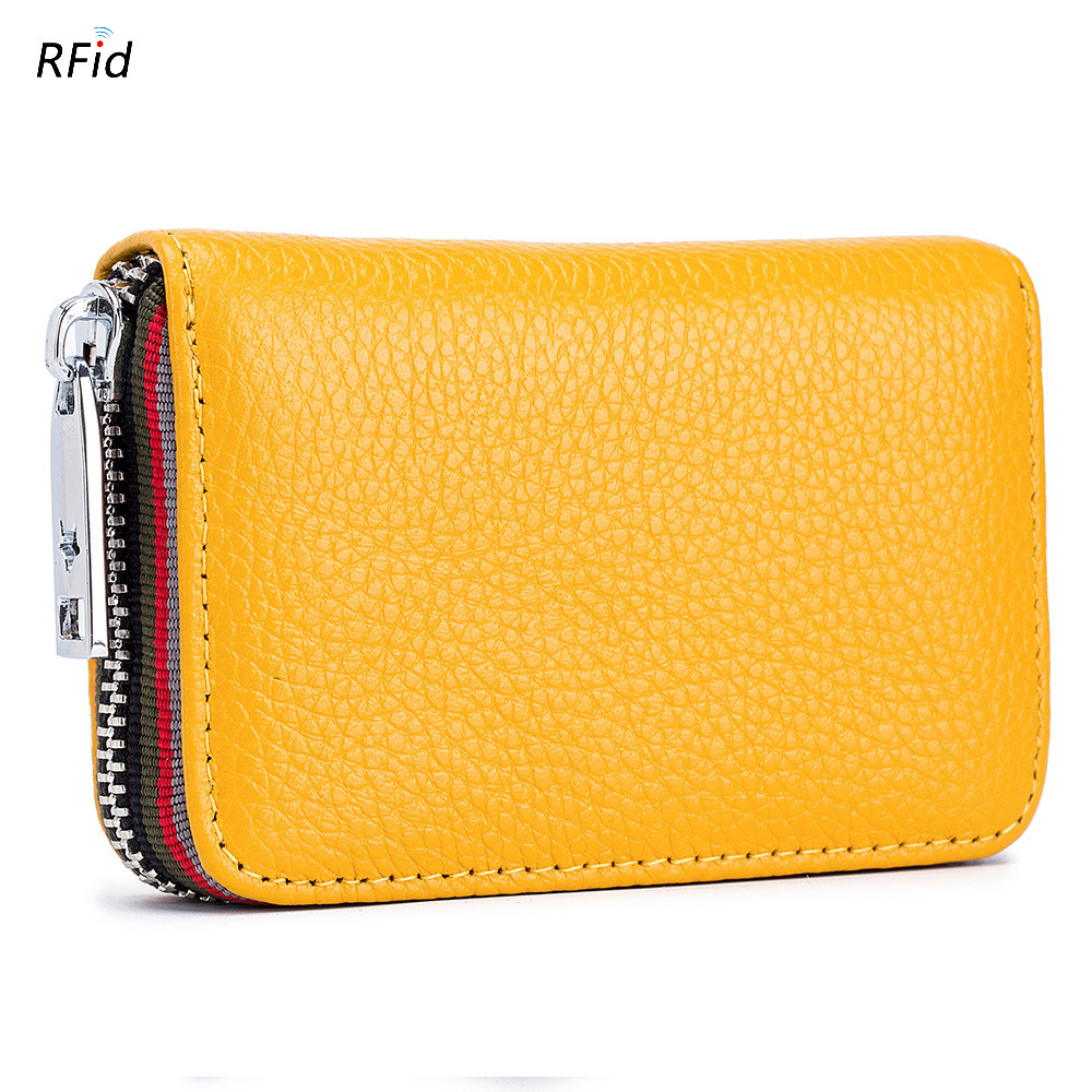 

5pcs Card Holder Women Genuine Leather Candy Color Grid Multifunctional Foldable Short Wallet, Orange