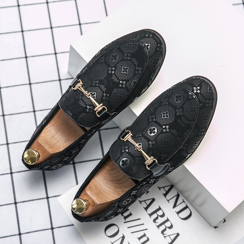 Élégant mocassins hommes chaussures personnalité imprimé PU métal boucle sans lacet mode affaires décontracté mariage fête quotidien AD230