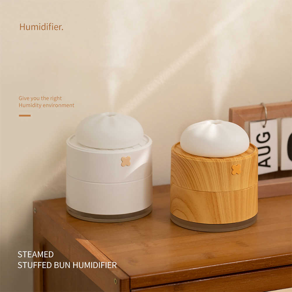 

Humidifiers Dome Cameras USB Steamer Buns Humidifier Wood Grain Steamed Stuffed Bun Air Humidifier with LED Light for Home Office Room Freshener T220924