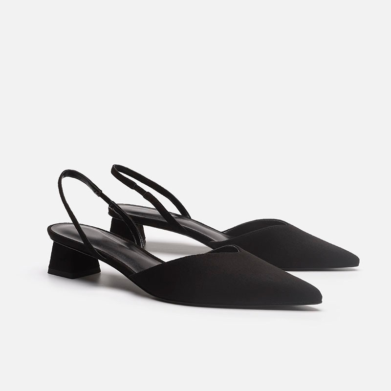 

Summer Fashion Simple Pointed Toe Square Heel Sandals Black, Regular