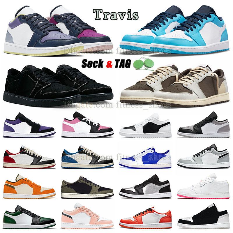

Jumpman 1 Low Travis Shoes Mens Womens 1s Scotts Basketball Sneakers Multi Color Golf Unc Reverse Mocha Sail Black Phantom Fragment Bred Grey Toe J1 J1s Sport Trainers, C59 36-46 black white grey