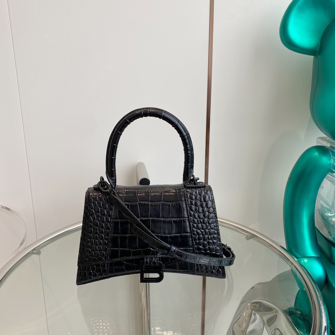 Sacs de soirée Balenciaga Hourglass small Hourglass en cuir de vachette lisse brillant noir