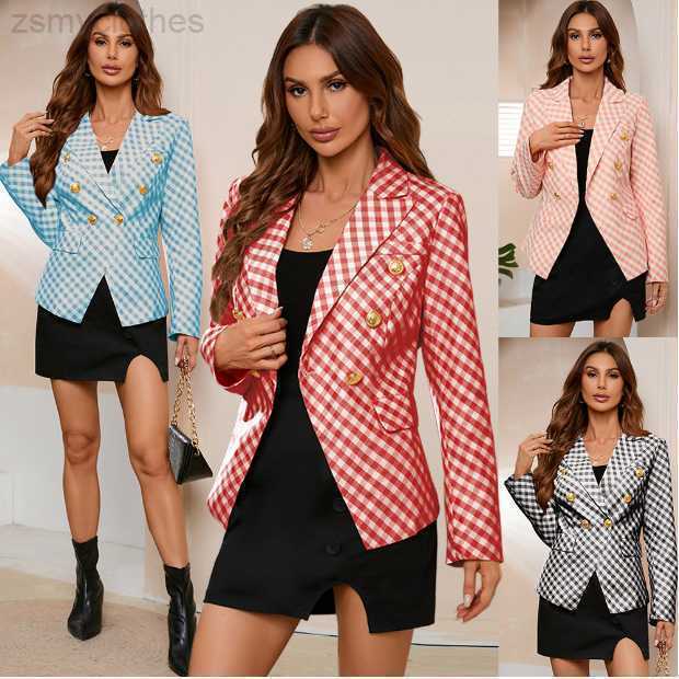 

2022 All-Match Dusty Pink Green Blue Nude Black Blazer Jacket Women' Gold Buttons Double Breasted Blazer