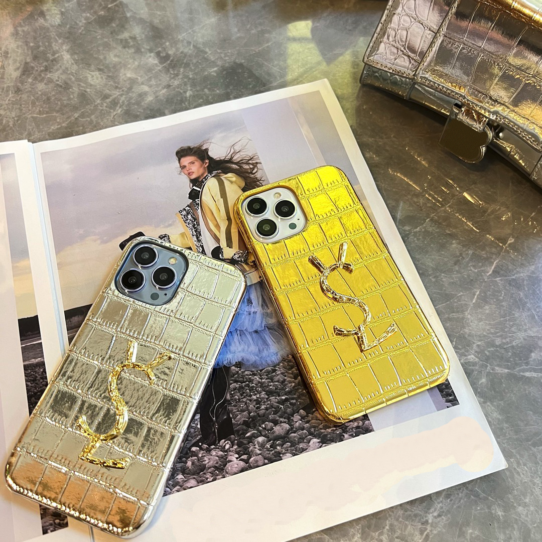 

Golden IPhone 14 Case Designer Cell Phone Cases Suit Iphone 12 11 Pro Promax Luxury Premium Brand Phonecases 13 13pro 13 Promax Two Colors, Y1