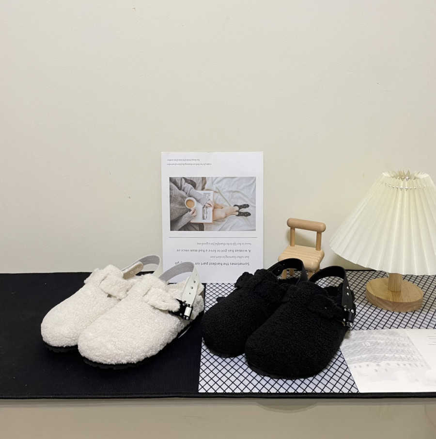 

Shoes for Women 2022 Winter Fur Slippers Leather Mule Clogs Cotton sandals Long Plush Warm Indoor Soft Cork D Buckle Slides Footwear birks, Drb9222