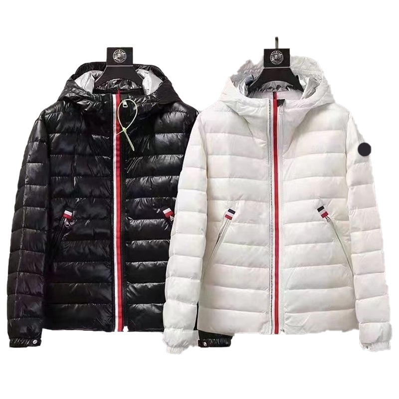 

Maya designer Men's Down & Parkas Light Silver Cap Tricolor Stripe Shiny Fashion Casual Versatile Embroidered Badge Couple Hooded Jacket, Supplement (not shipped separately)