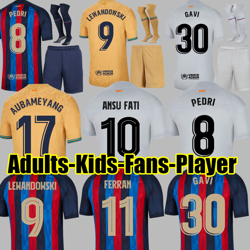 

22 23 Barcelonas LEWANDOWSKI soccer jersey BAR jerseys camiseta de futbol PEDRI COUTINHO F.DE JONG DEST GAVI ADAMA football shirts men kids kit jersey shirt 131415, Third kids sock